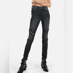 Express - High Waisted Black Lace-Up Stretch Jean Leggings